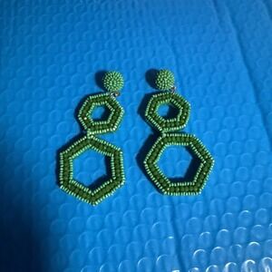 Pink Lily Green Beaded Statement Earrings Brand New